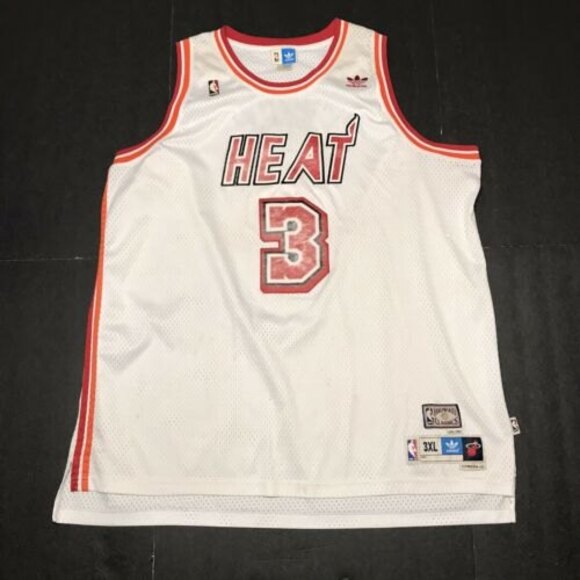 Adidas Hardwood Classics Miami Heat Wade Jersey Embroidered 3XL White - Picture 1 of 7